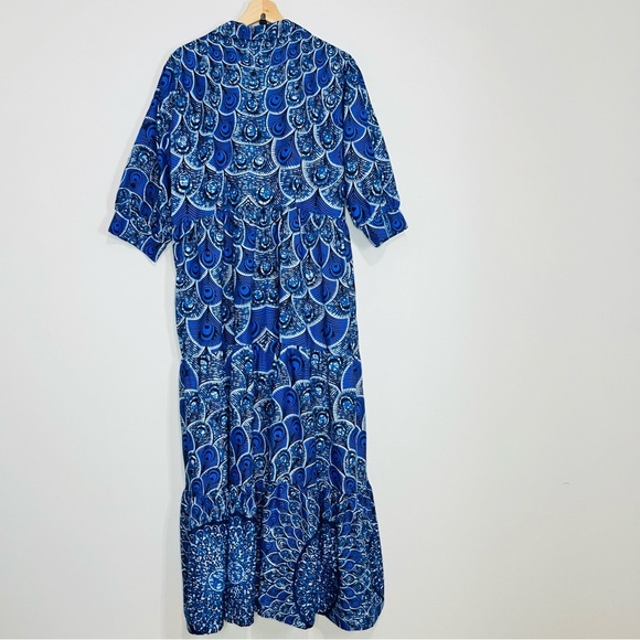 The Oula Company Blue Tiered Ruffled Sundress with Cowl Neck printed size xlarge - Picture 9 of 13